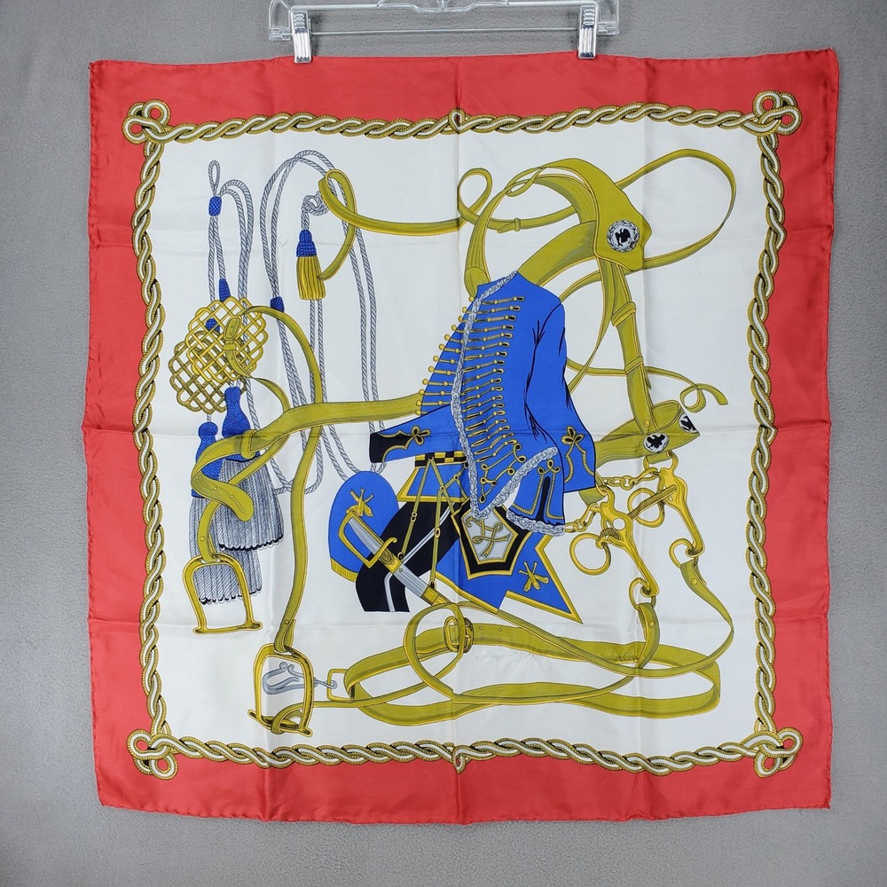 Equestrian Military Hussar Scarf Red White Blue Gold Tassel Rope Square 30x30